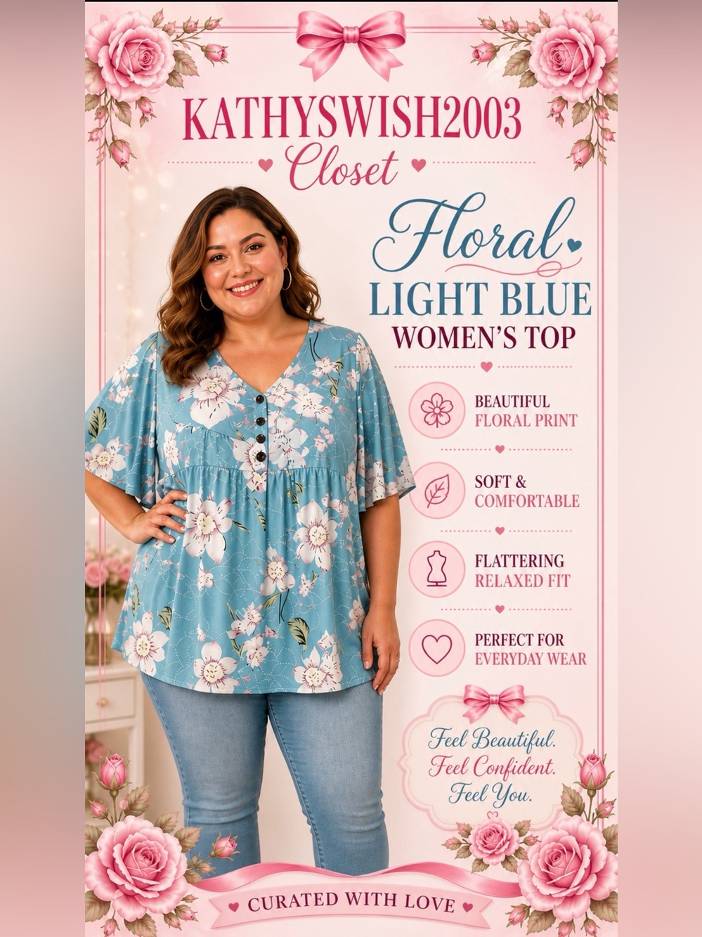 Floral Light Blue Women's Top